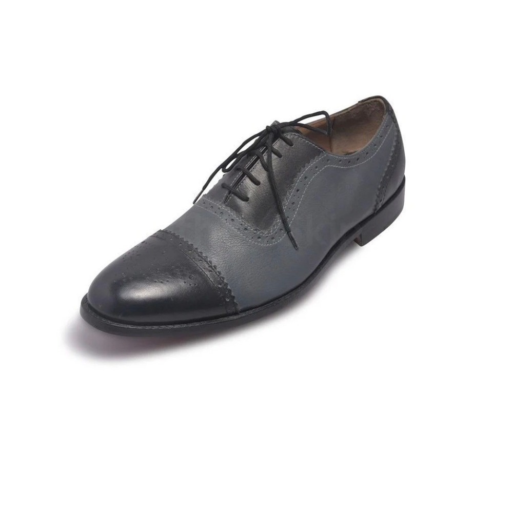 Peaky Blinders 11.5 M Grey Black Leather Cap Toe‎ Oxford Dress Shoes Dapper